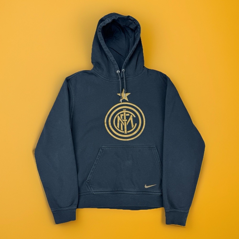 Nike Inter Milan Hoodie Men's Medium Black Gold Soccer Pullover Fleece Vintage